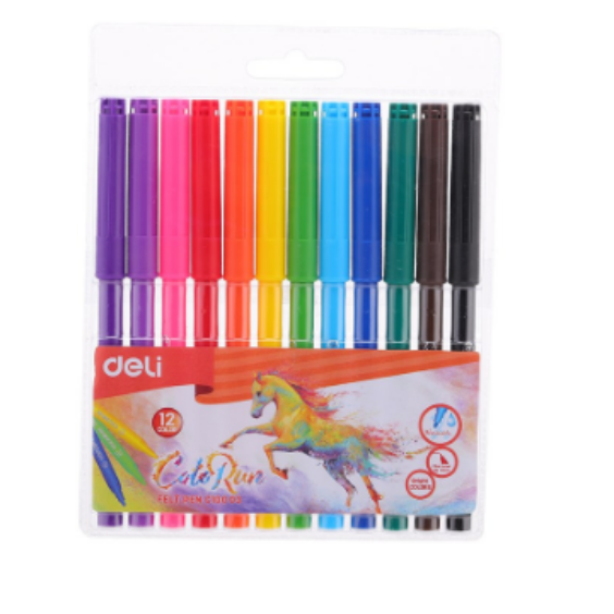 Deli ColoRun EC10003 Felt Tip Washable Markers 12 Colours